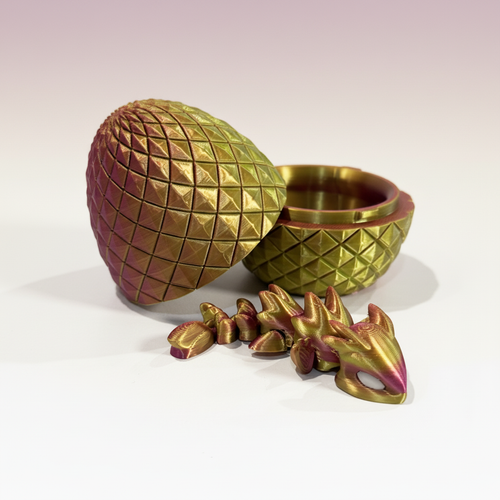 Easter Dragon — a 3D-printed articulated dragon inside an iridescent scaled egg