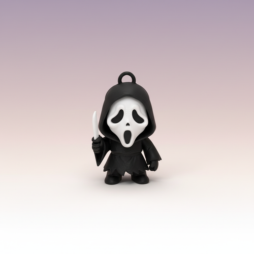 Ghostface Keychain — chibi 3D-printed hooded figure with knife