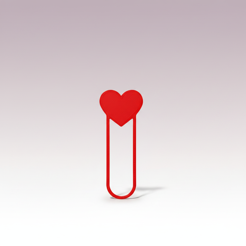 Heart Bookmark — red 3D-printed clip-style page marker