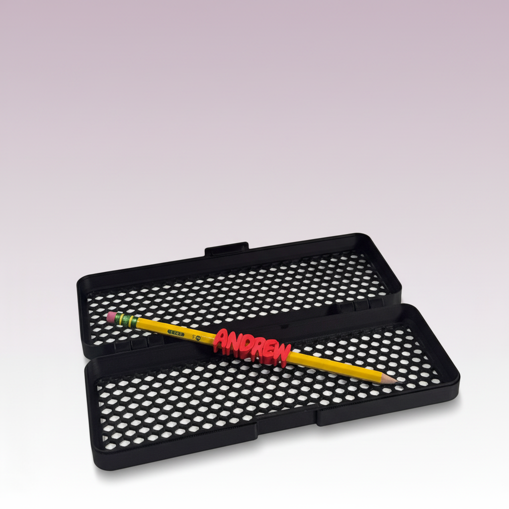 Honeycomb Pencil Box — paired with a Name Pencil Topper
