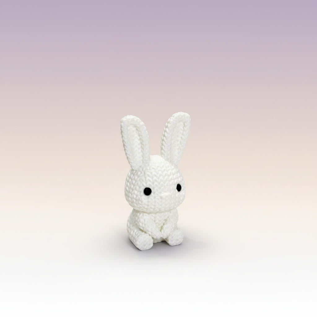 Knit Bunny — white 3D-printed bunny with crochet-knit texture