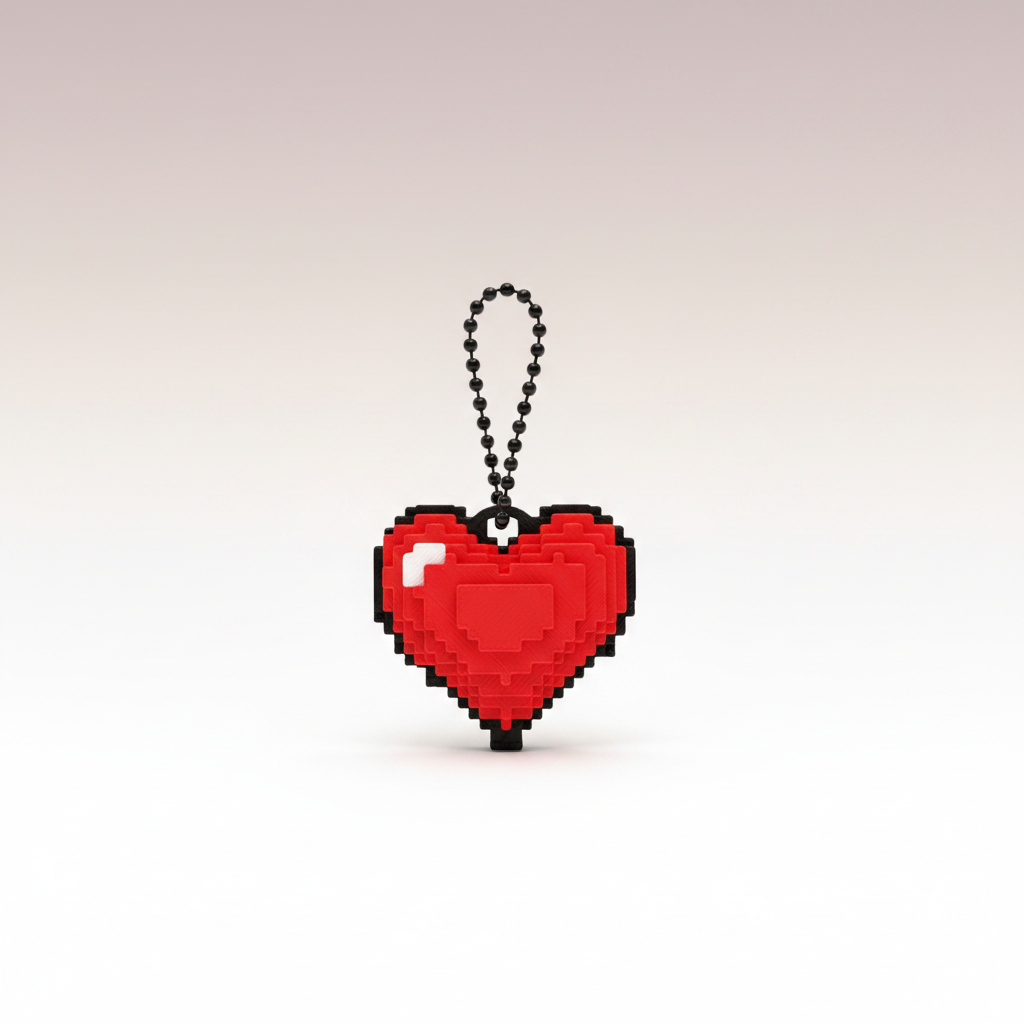 Pixel Heart Keychain — red 8-bit pixel heart on a ball chain